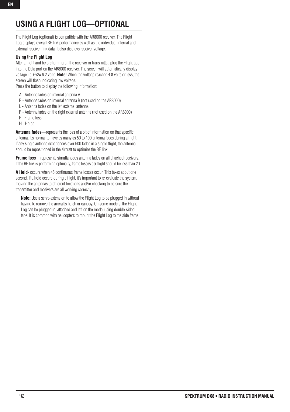 Using a flight log—optional | Spektrum DX8 User Manual | Page 42 / 42