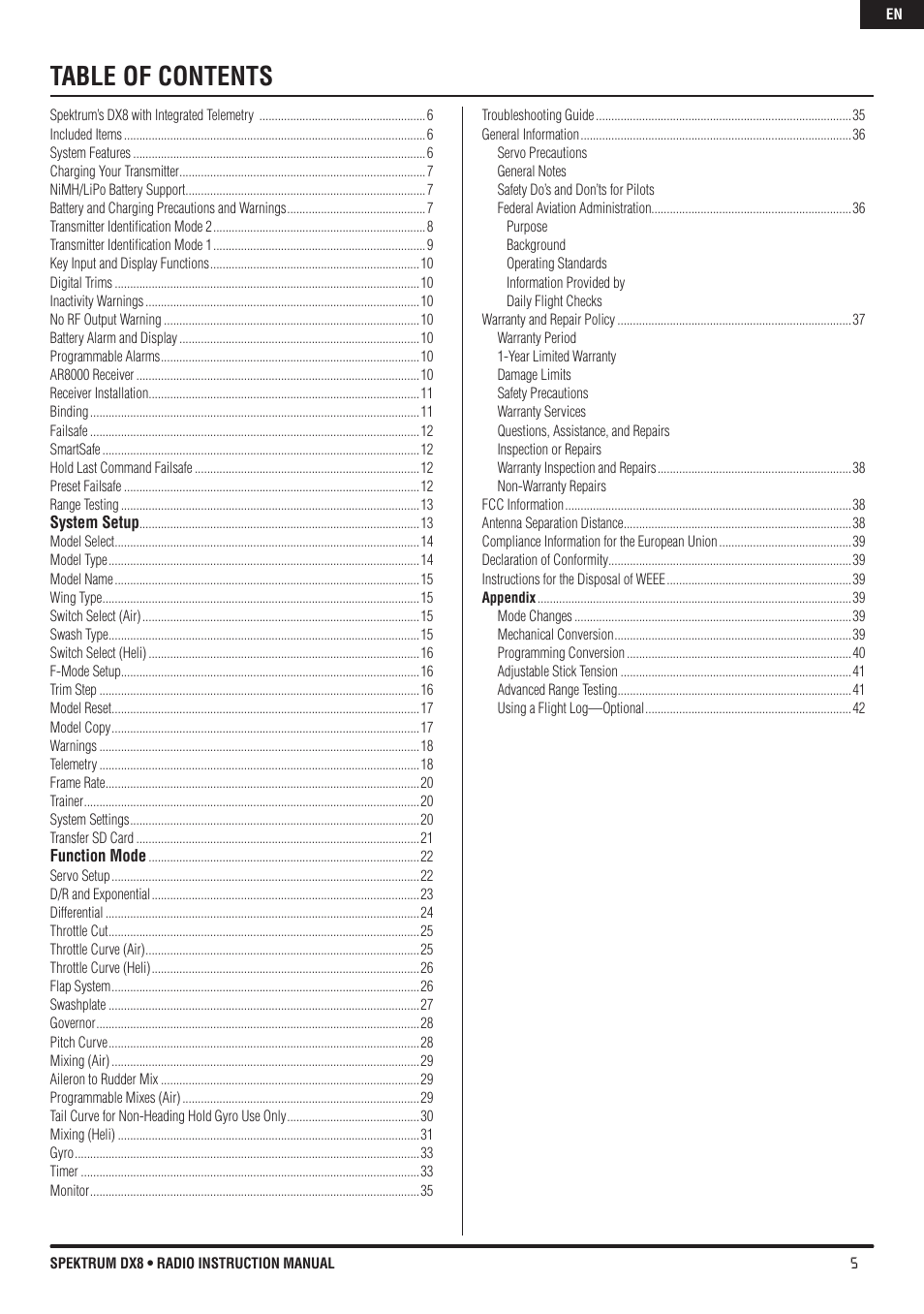 Spektrum DX8 User Manual | Page 5 / 42