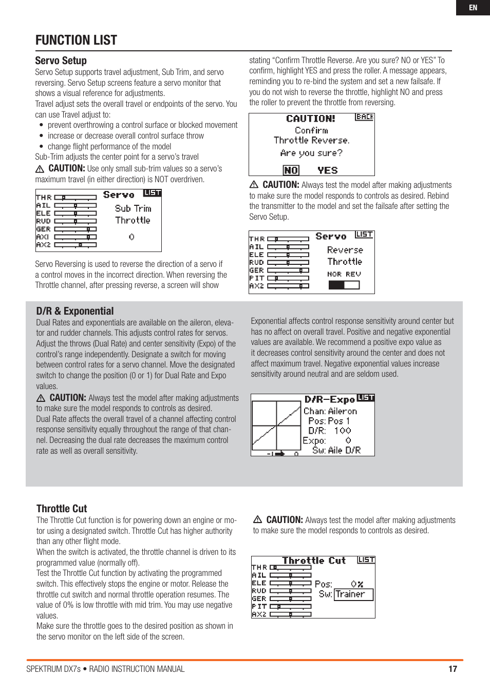 Function list | Spektrum SPM7800 DX7S User Manual | Page 17 / 32