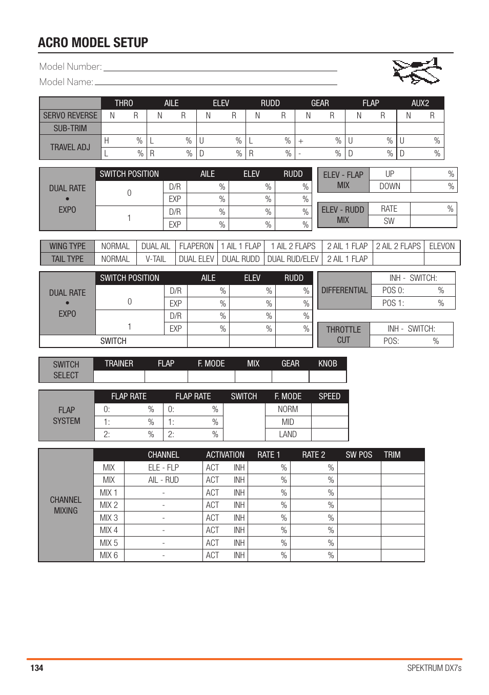 Acro model setup | Spektrum SPM7800 DX7S User Manual | Page 30 / 32