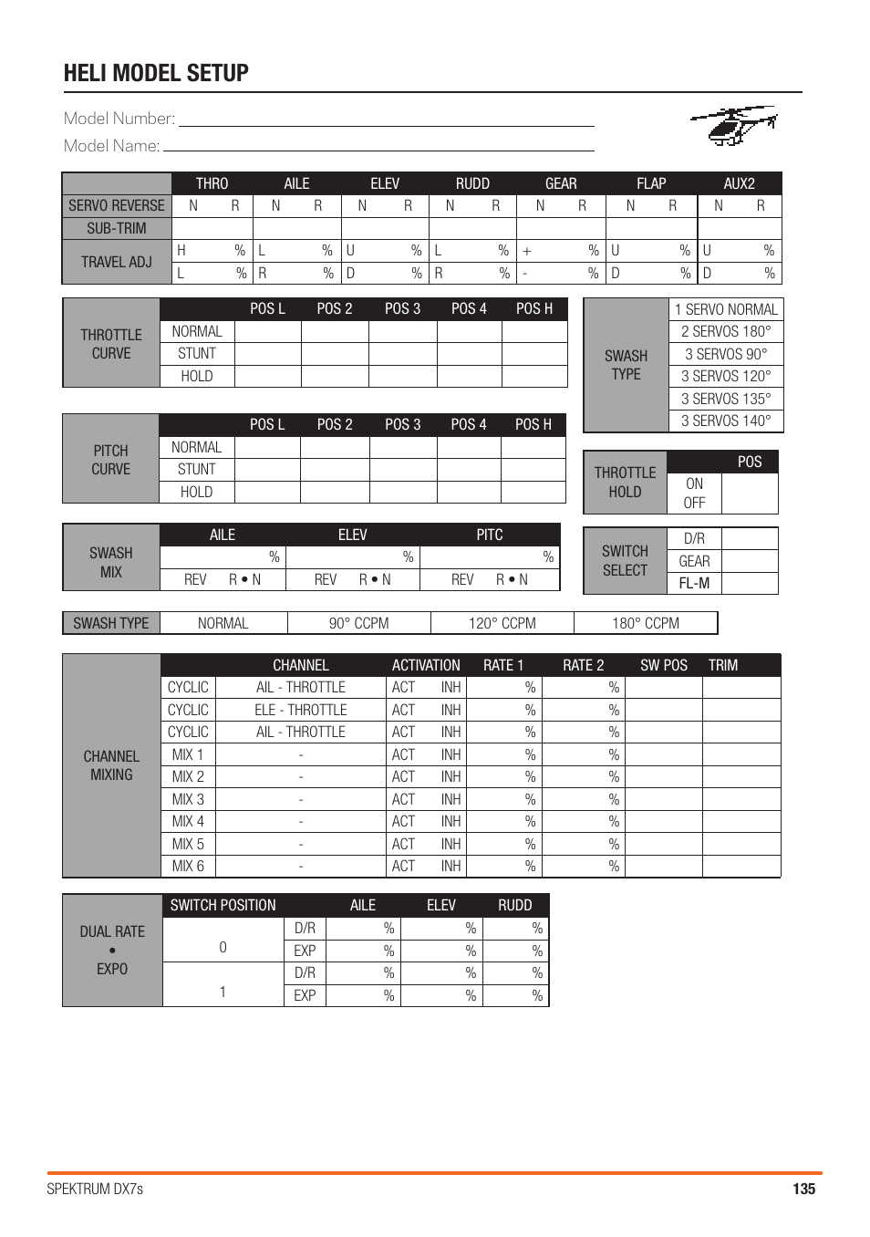 Heli model setup | Spektrum SPM7800 DX7S User Manual | Page 31 / 32