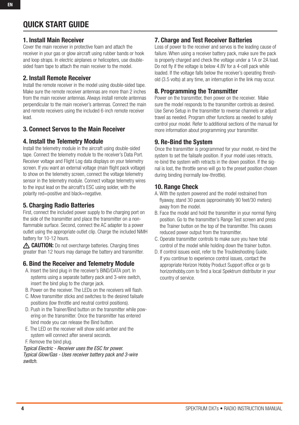 Quick start guide | Spektrum SPM7800 DX7S User Manual | Page 4 / 32
