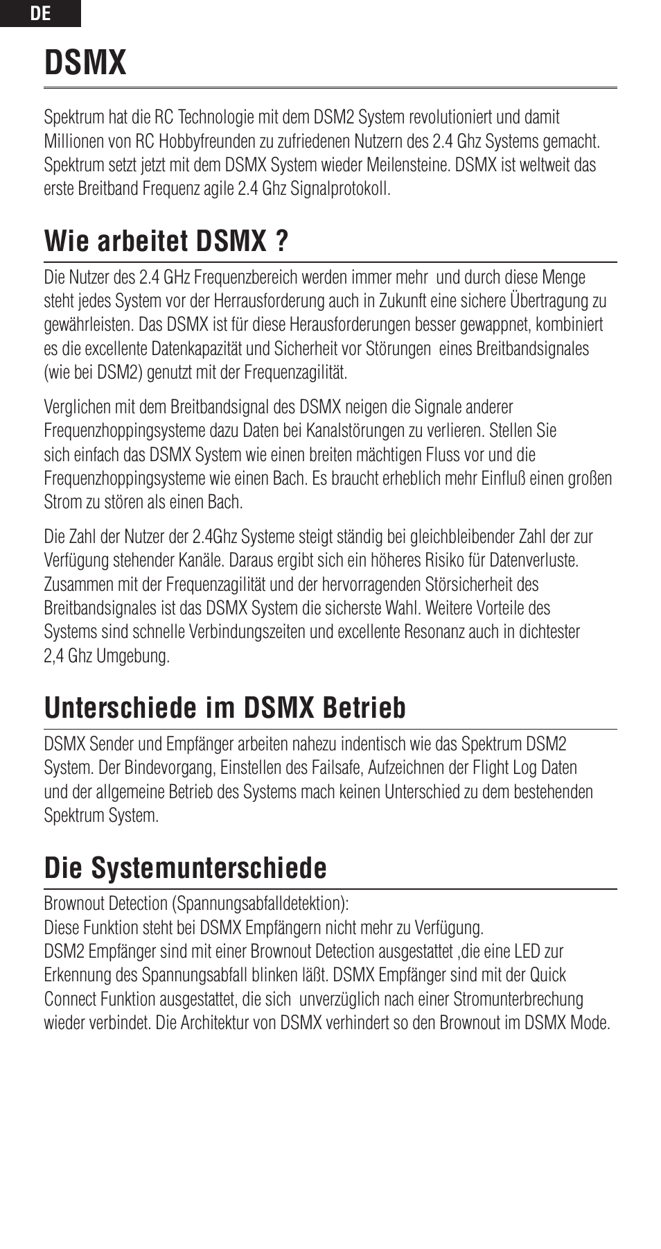 Dsmx, Wie arbeitet dsmx, Unterschiede im dsmx betrieb | Die systemunterschiede | Spektrum DSMX User Manual | Page 4 / 12