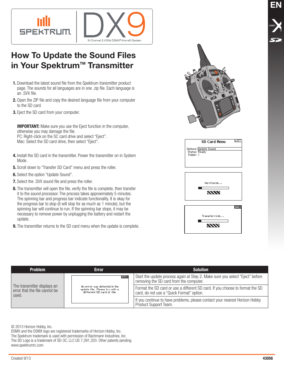 Spektrum SPMR9900 DX9 Sound Files User Manual | 1 page