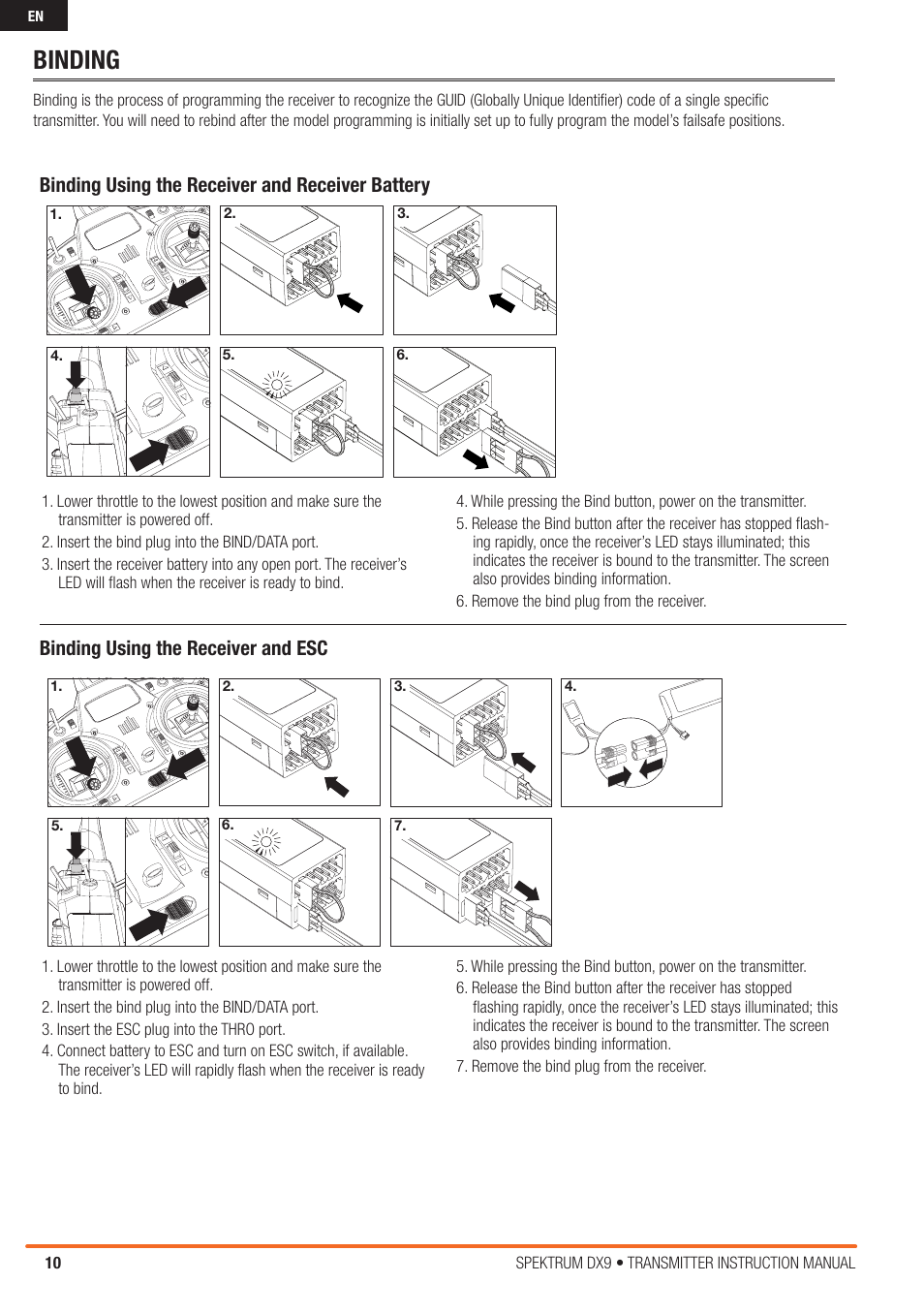 Binding | Spektrum SPMR9900 DX9 User Manual | Page 10 / 48