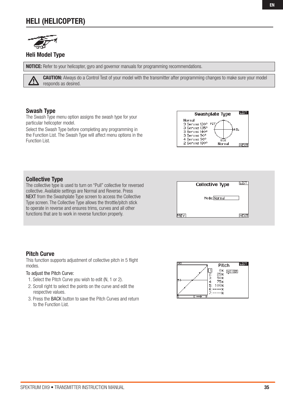Heli (helicopter) | Spektrum SPMR9900 DX9 User Manual | Page 35 / 48