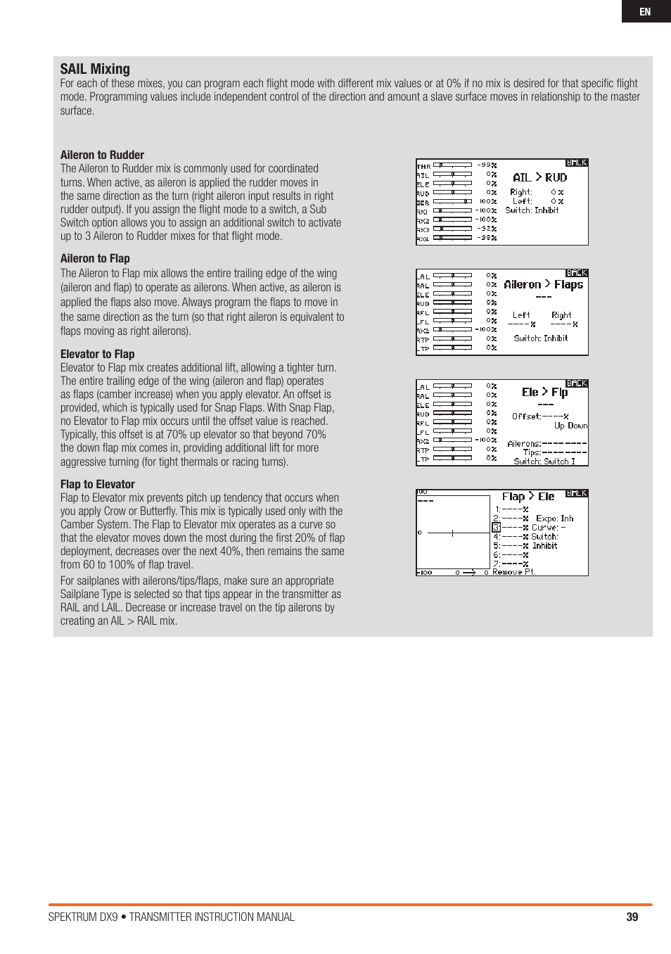 Sail mixing | Spektrum SPMR9900 DX9 User Manual | Page 39 / 48