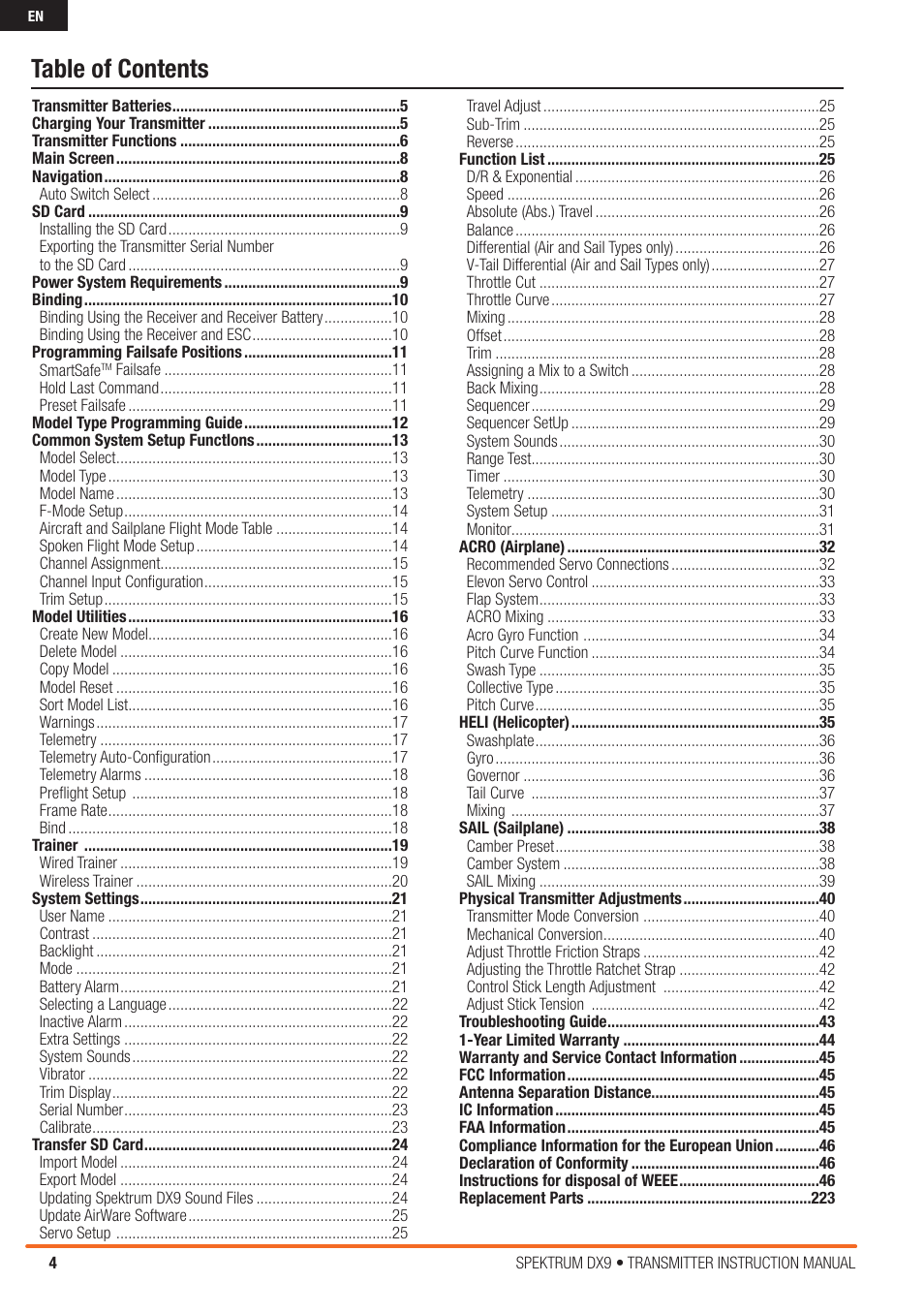 Spektrum SPMR9900 DX9 User Manual | Page 4 / 48