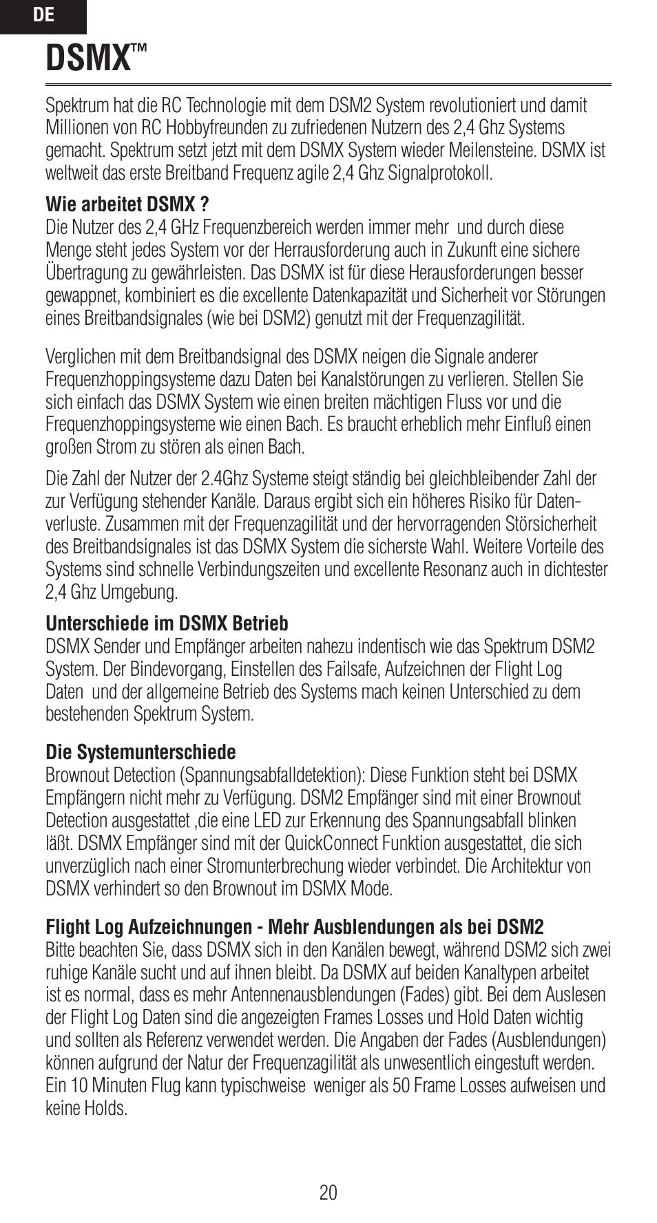 Dsmx | Spektrum SPMAR9020 User Manual | Page 20 / 72