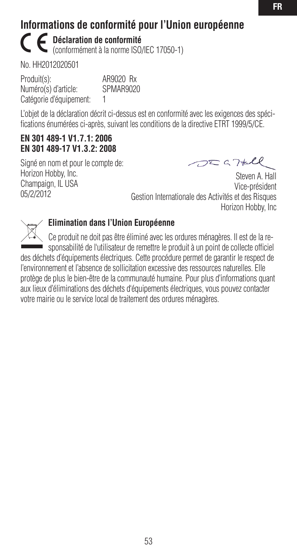 Informations de conformité pour l’union européenne | Spektrum SPMAR9020 User Manual | Page 53 / 72