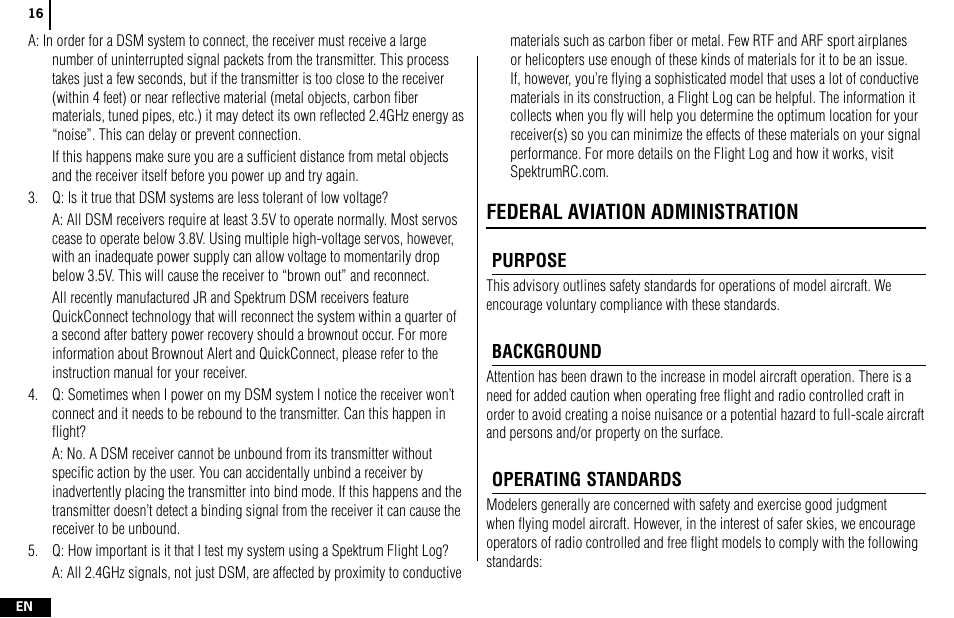 Federal aviation administration | Spektrum SPMR4400 DX4e User Manual | Page 16 / 84