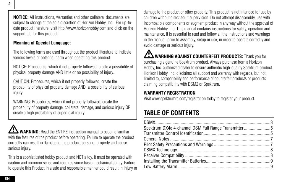 Spektrum SPMR4400 DX4e User Manual | Page 2 / 84