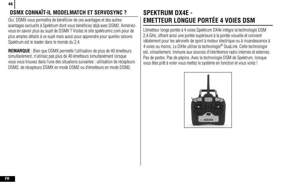 Spektrum dx4e - emetteur longue portée 4 voies dsm | Spektrum SPMR4400 DX4e User Manual | Page 46 / 84