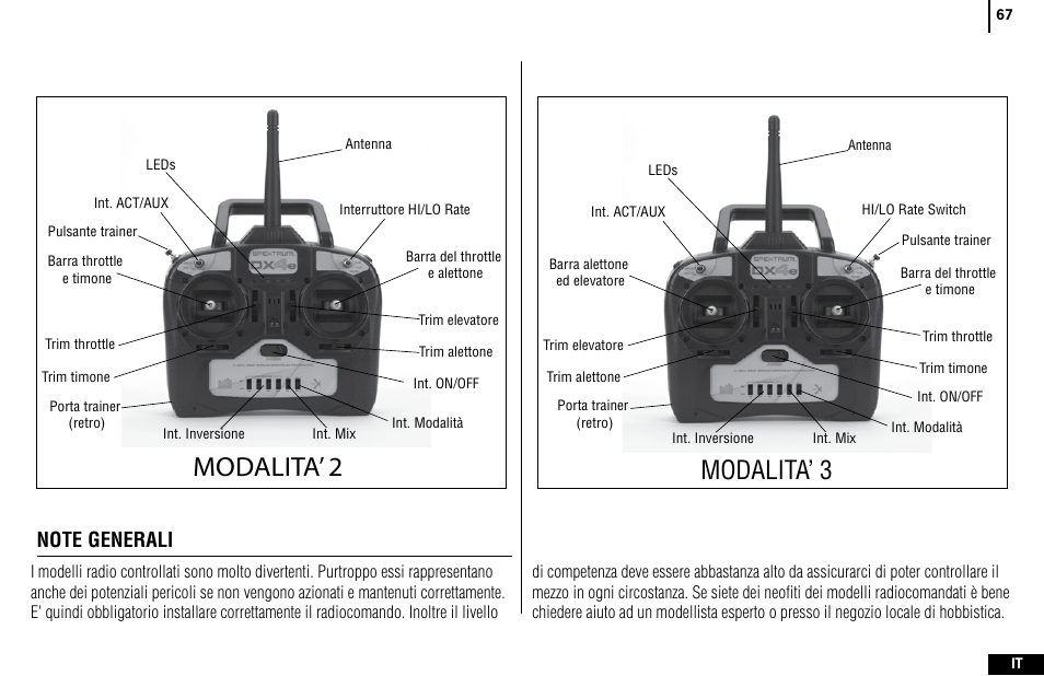 Modalita’ 2, Modalita, Modalita’ 3 | Spektrum SPMR4400 DX4e User Manual | Page 67 / 84
