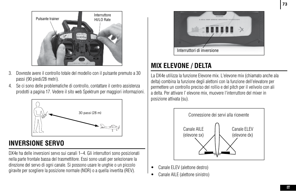 Inversione servo, Mix elevone / delta | Spektrum SPMR4400 DX4e User Manual | Page 73 / 84