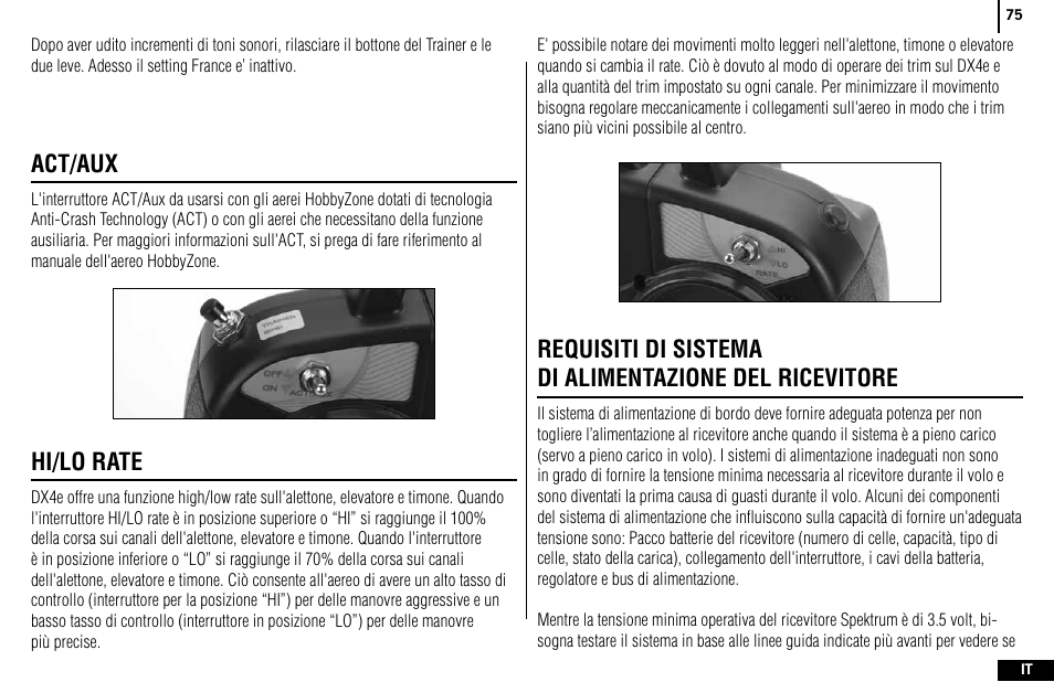 Act/aux, Hi/lo rate | Spektrum SPMR4400 DX4e User Manual | Page 75 / 84