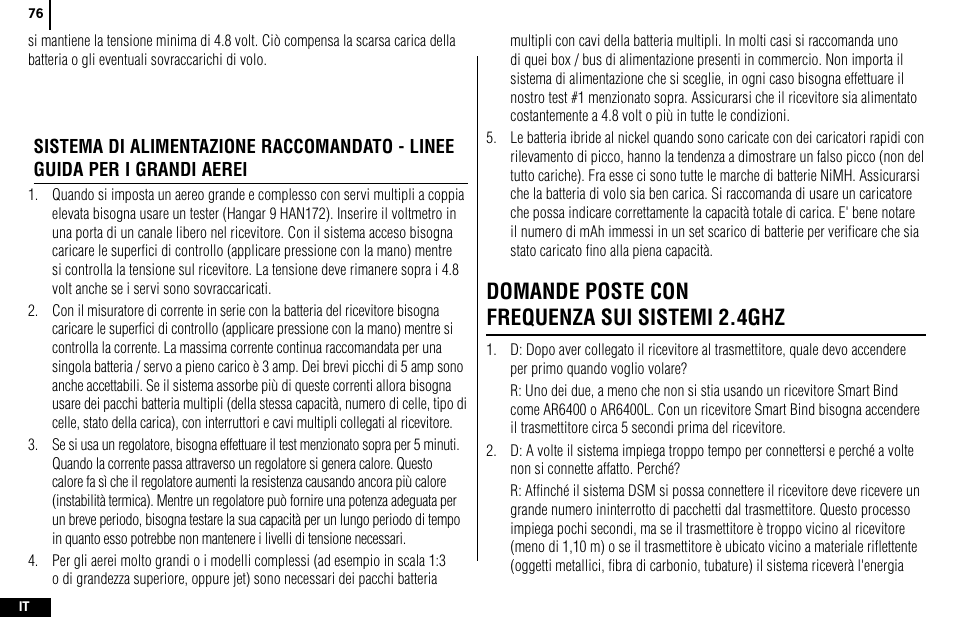 Domande poste con frequenza sui sistemi 2.4ghz | Spektrum SPMR4400 DX4e User Manual | Page 76 / 84