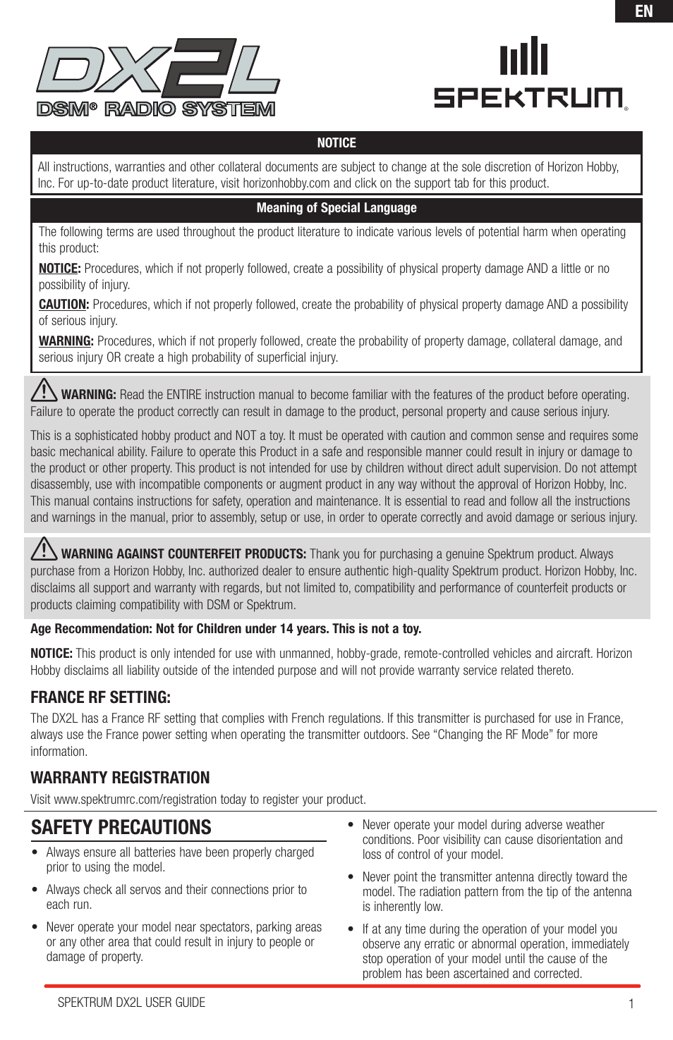 Spektrum SPMR2400 DX2L User Manual | 8 pages