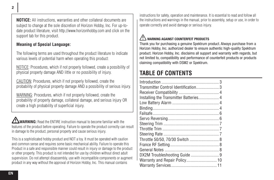 Spektrum SPMR2200 DX2M User Manual | Page 2 / 14