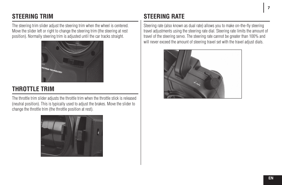 Steering trim, Throttle trim, Steering rate | Spektrum SPMR2200 DX2M User Manual | Page 7 / 14