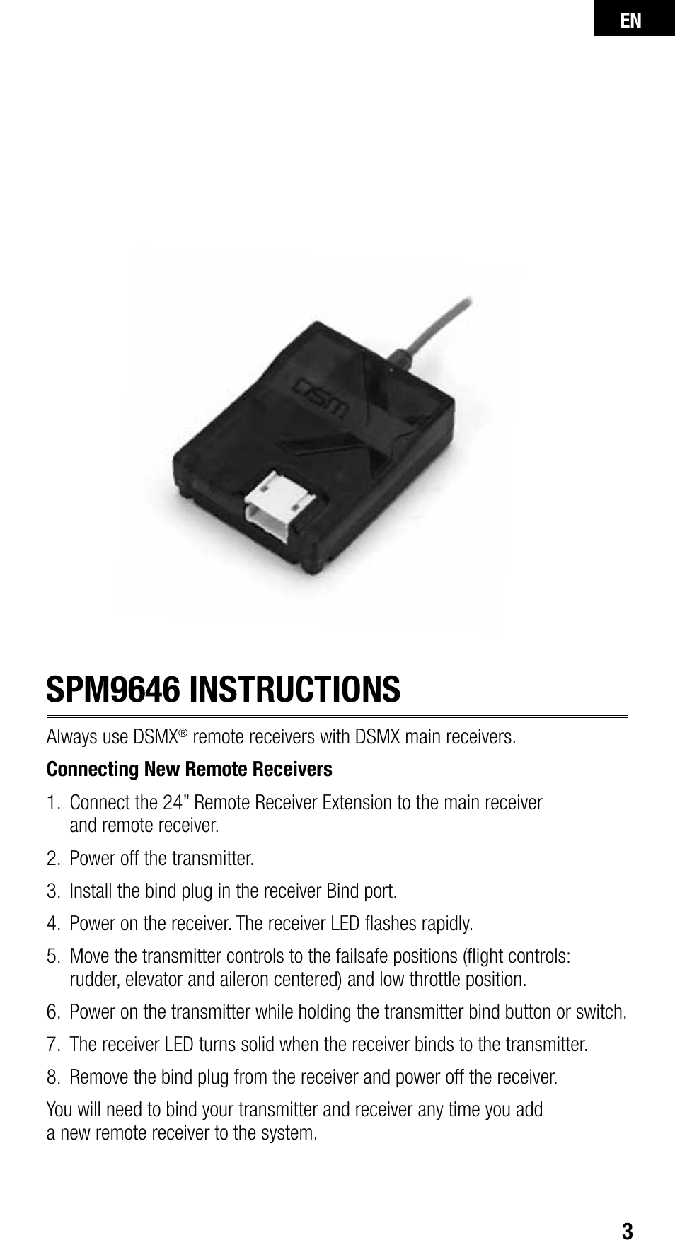 Spm9646 instructions | Spektrum SPM9646 User Manual | Page 3 / 24