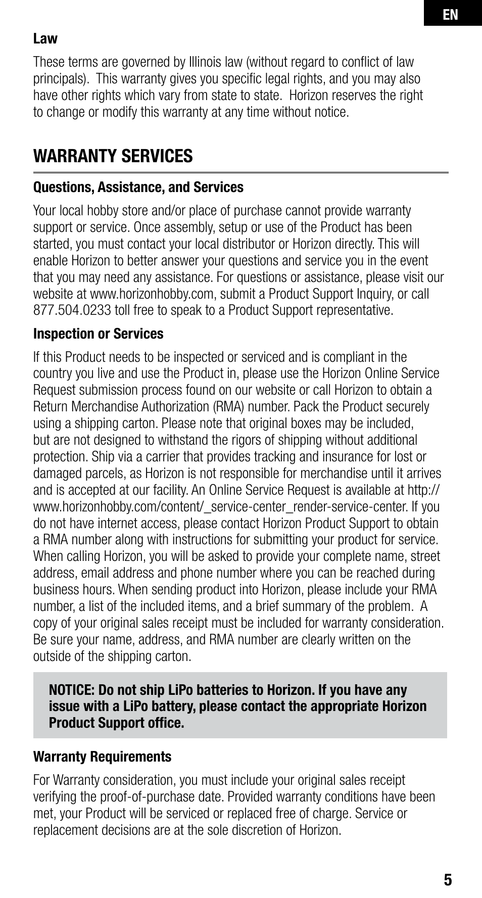Warranty services | Spektrum SPM9646 User Manual | Page 5 / 24