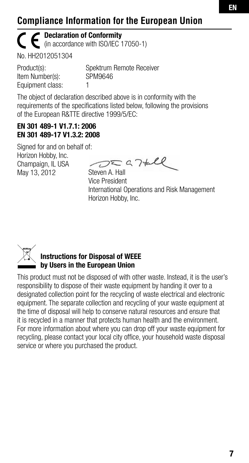 Compliance information for the european union | Spektrum SPM9646 User Manual | Page 7 / 24