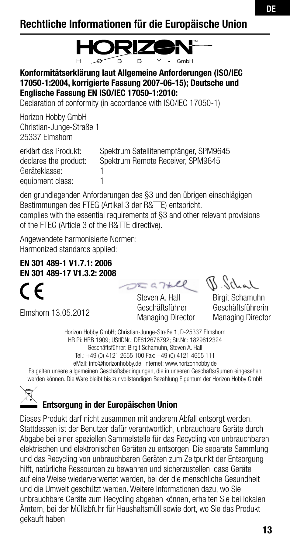 Rechtliche informationen für die europäische union | Spektrum SPM9645 User Manual | Page 13 / 24