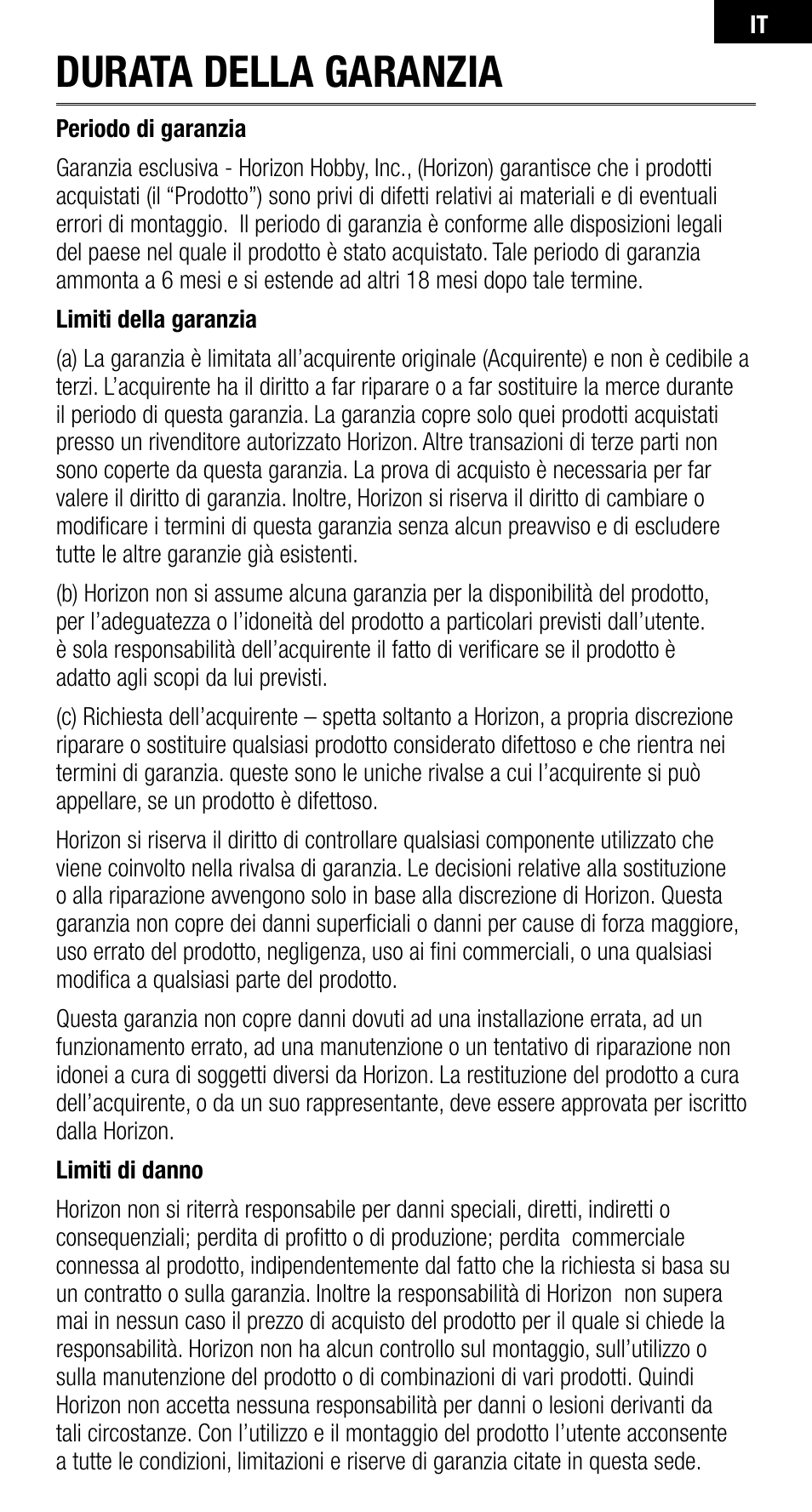 Durata della garanzia | Spektrum SPM9645 User Manual | Page 21 / 24