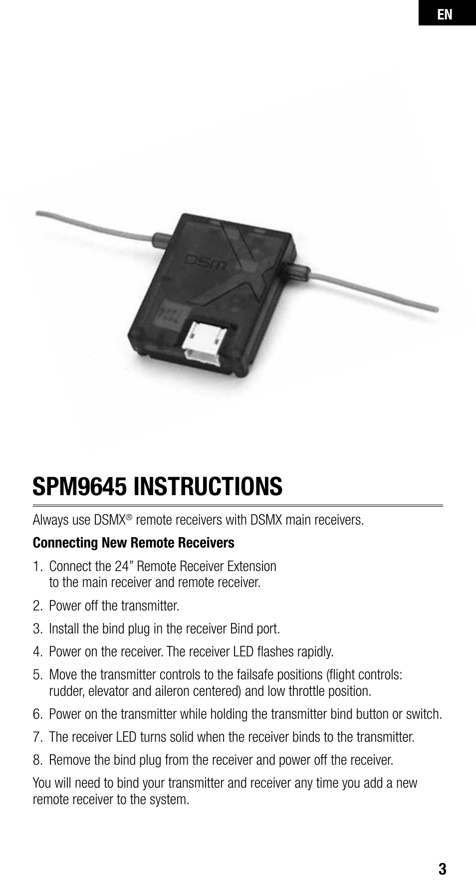 Spm9645 instructions | Spektrum SPM9645 User Manual | Page 3 / 24