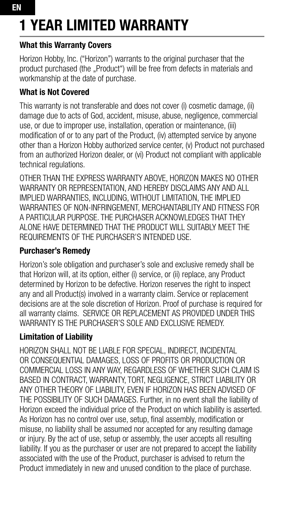 1 year limited warranty | Spektrum SPM9645 User Manual | Page 4 / 24