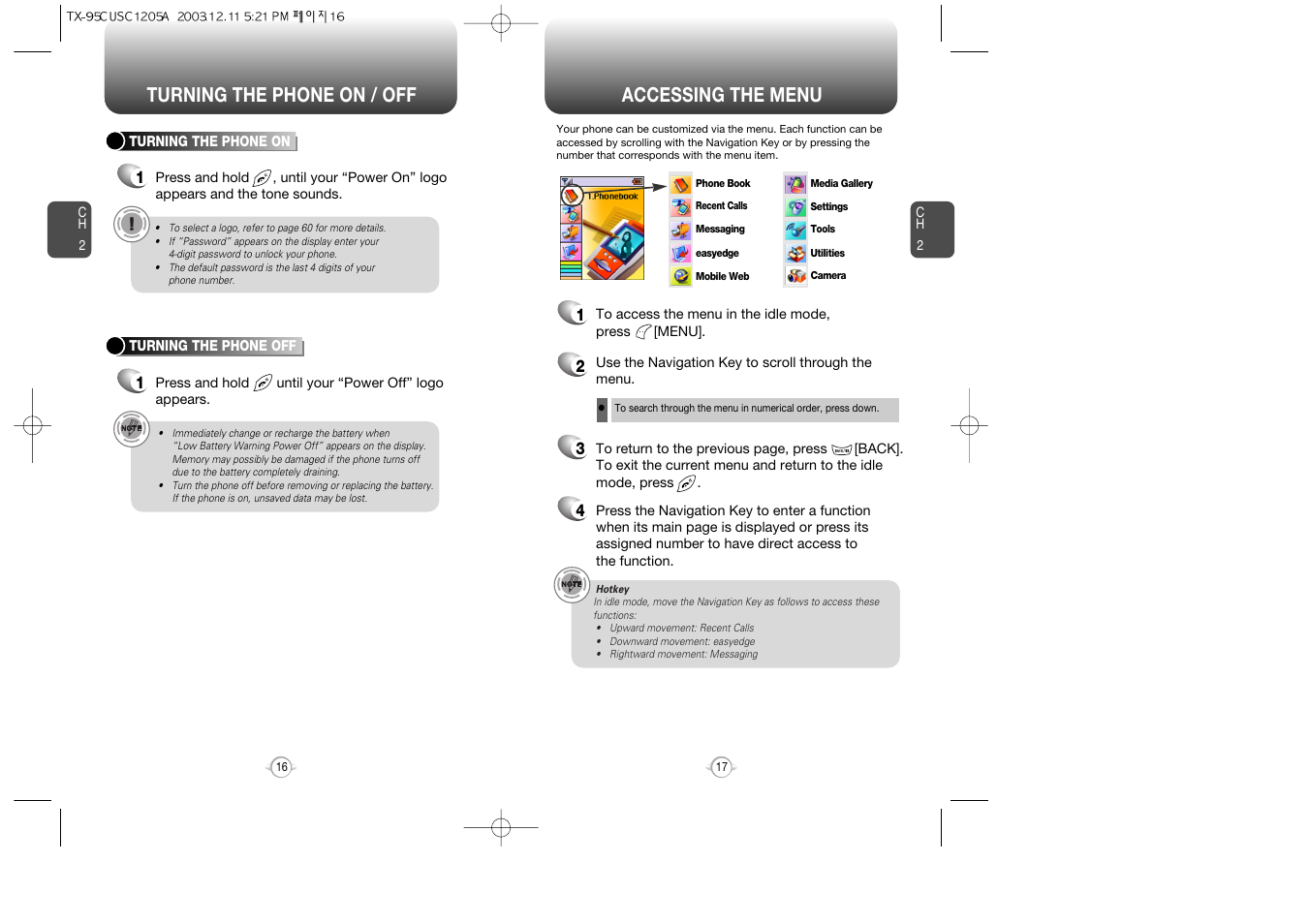 Accessing the menu, Turning the phone on / off | Audiovox CDM-8900 User Manual | Page 10 / 69