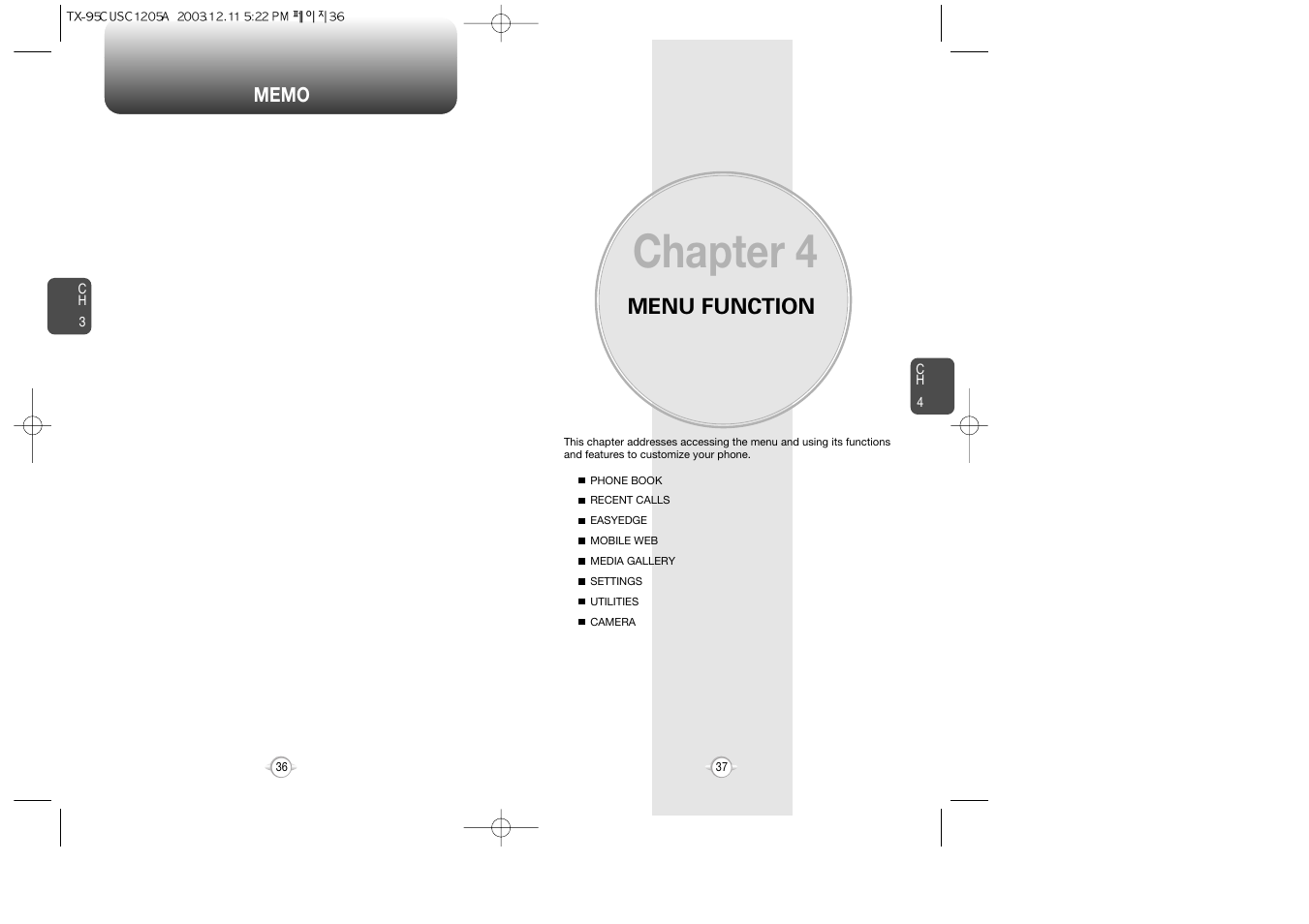 Chapter 4, Menu function | Audiovox CDM-8900 User Manual | Page 20 / 69