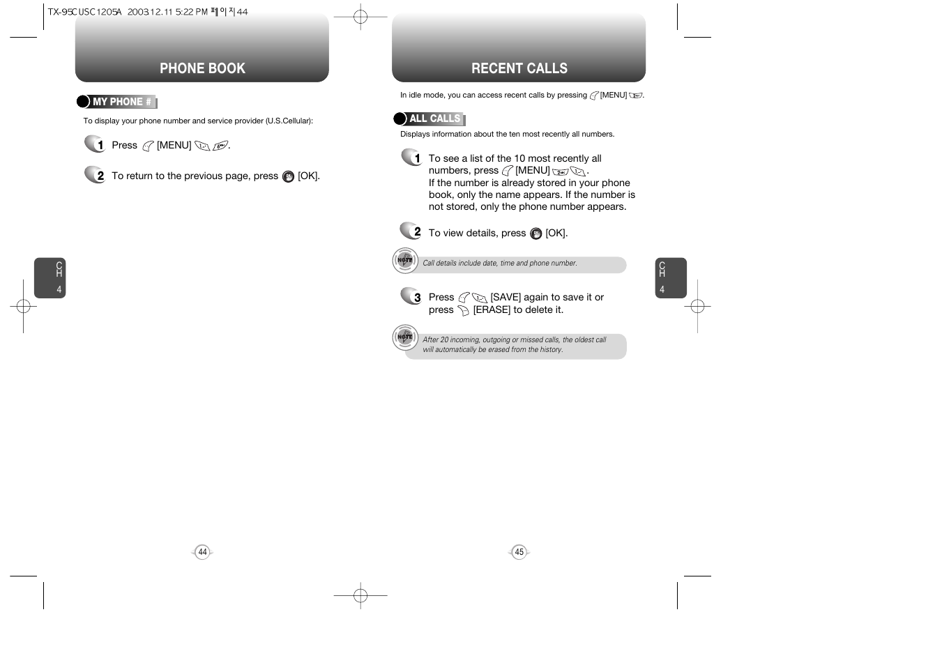 Phone book recent calls | Audiovox CDM-8900 User Manual | Page 24 / 69