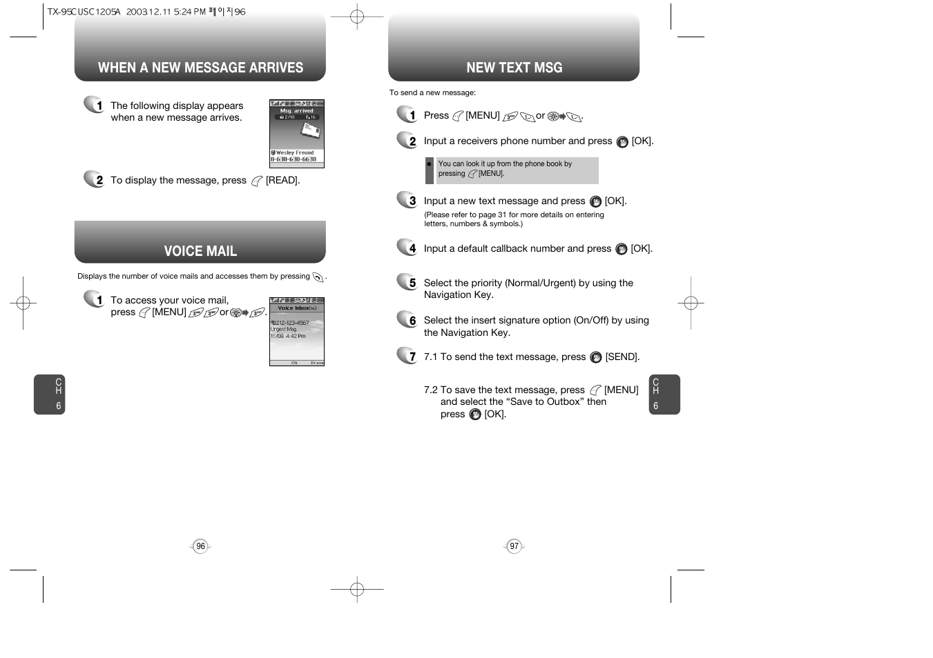 Voice mail, When a new message arrives new text msg | Audiovox CDM-8900 User Manual | Page 50 / 69