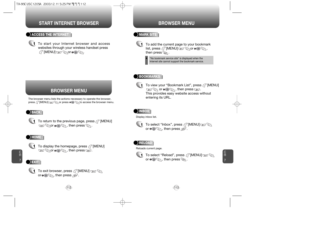 Start internet browser browser menu, Browser menu | Audiovox CDM-8900 User Manual | Page 58 / 69