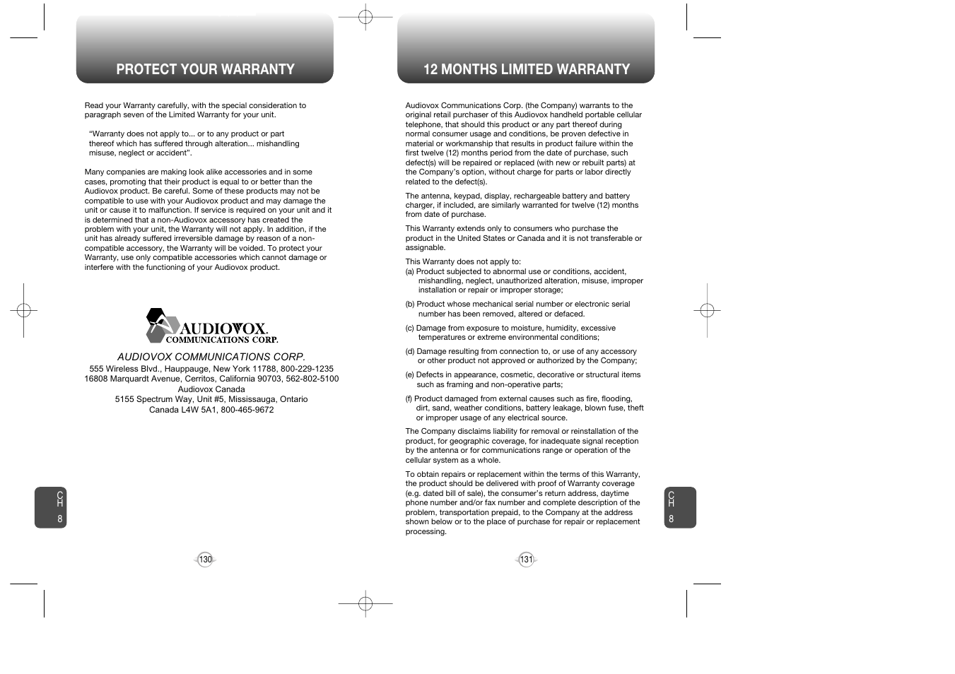 Protect your warranty 12 months limited warranty | Audiovox CDM-8900 User Manual | Page 67 / 69