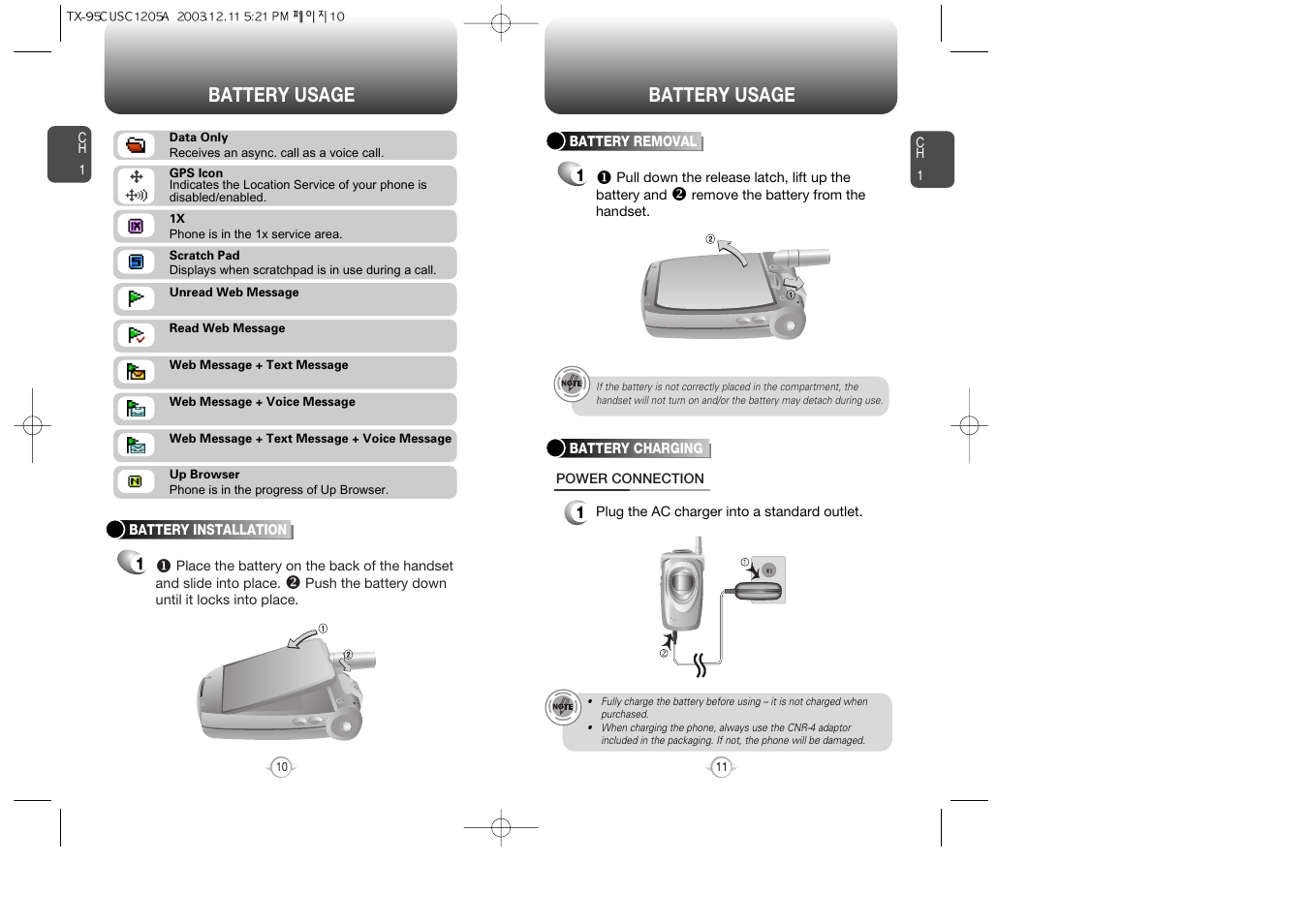 Battery usage | Audiovox CDM-8900 User Manual | Page 7 / 69