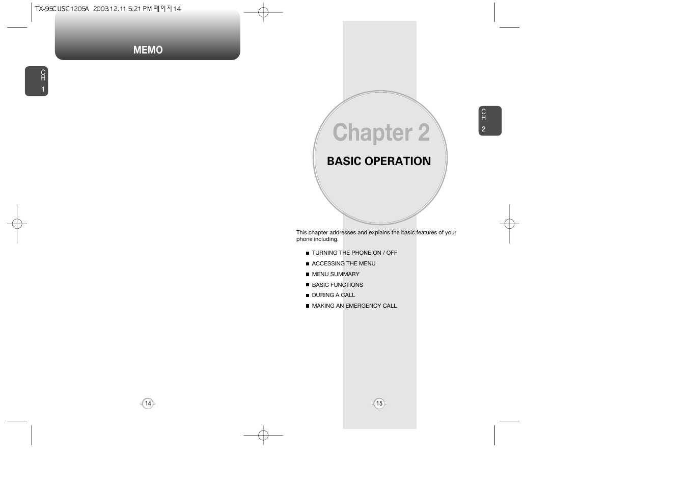 Chapter 2, Basic operation | Audiovox CDM-8900 User Manual | Page 9 / 69