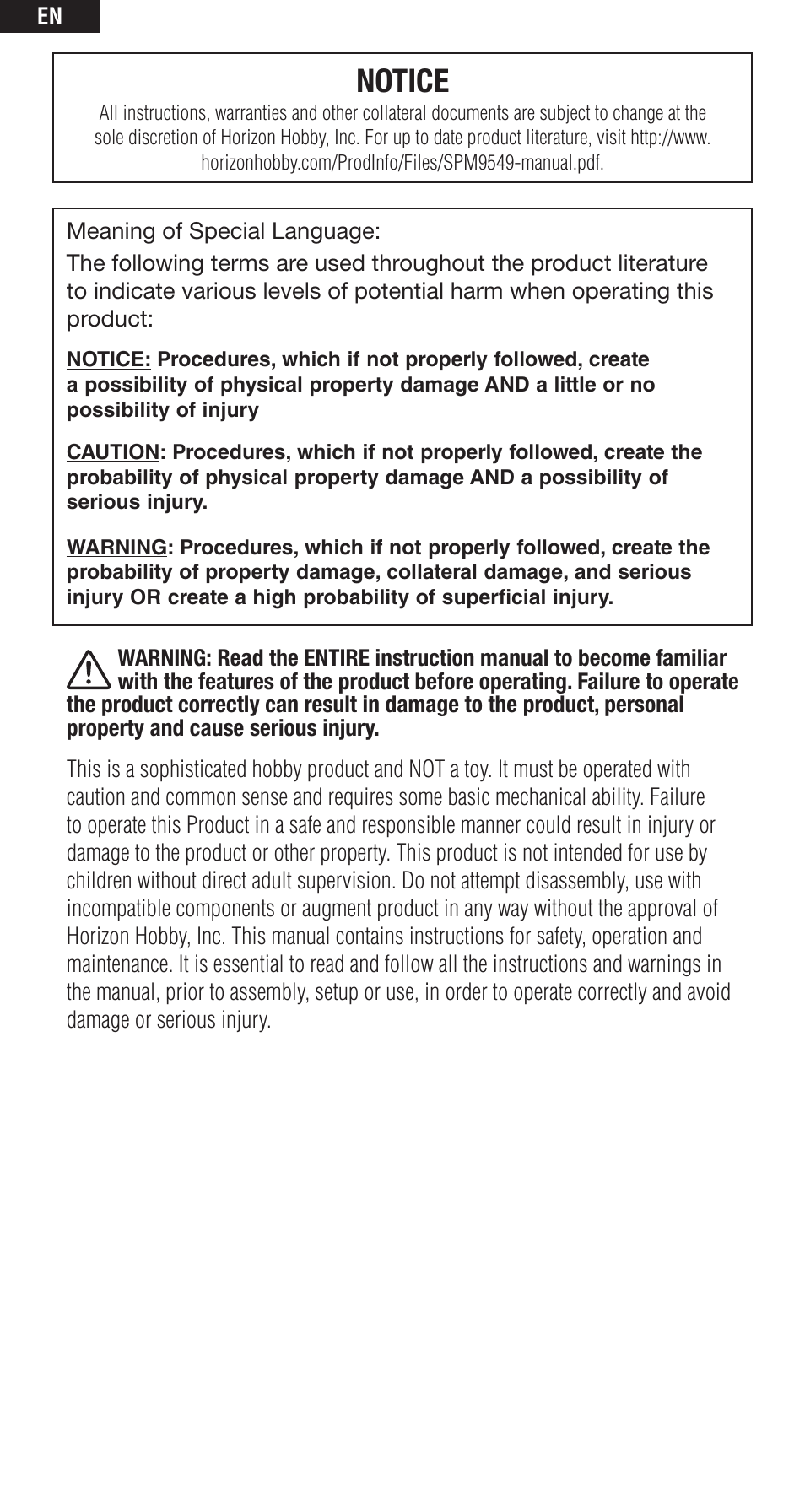 Notice | Spektrum SPM9549 User Manual | Page 2 / 13