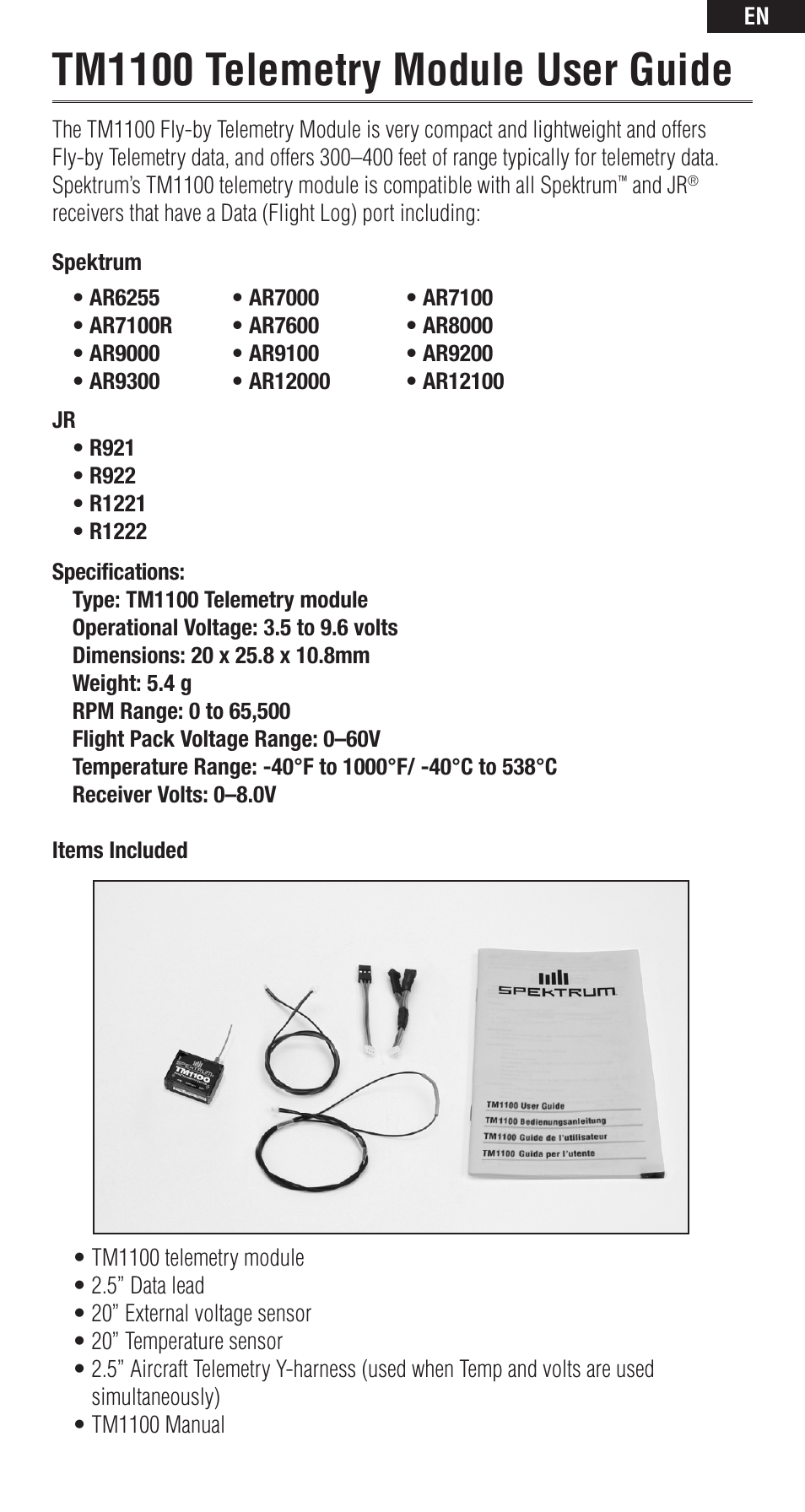 Tm1100 telemetry module user guide | Spektrum SPM9549 User Manual | Page 3 / 13