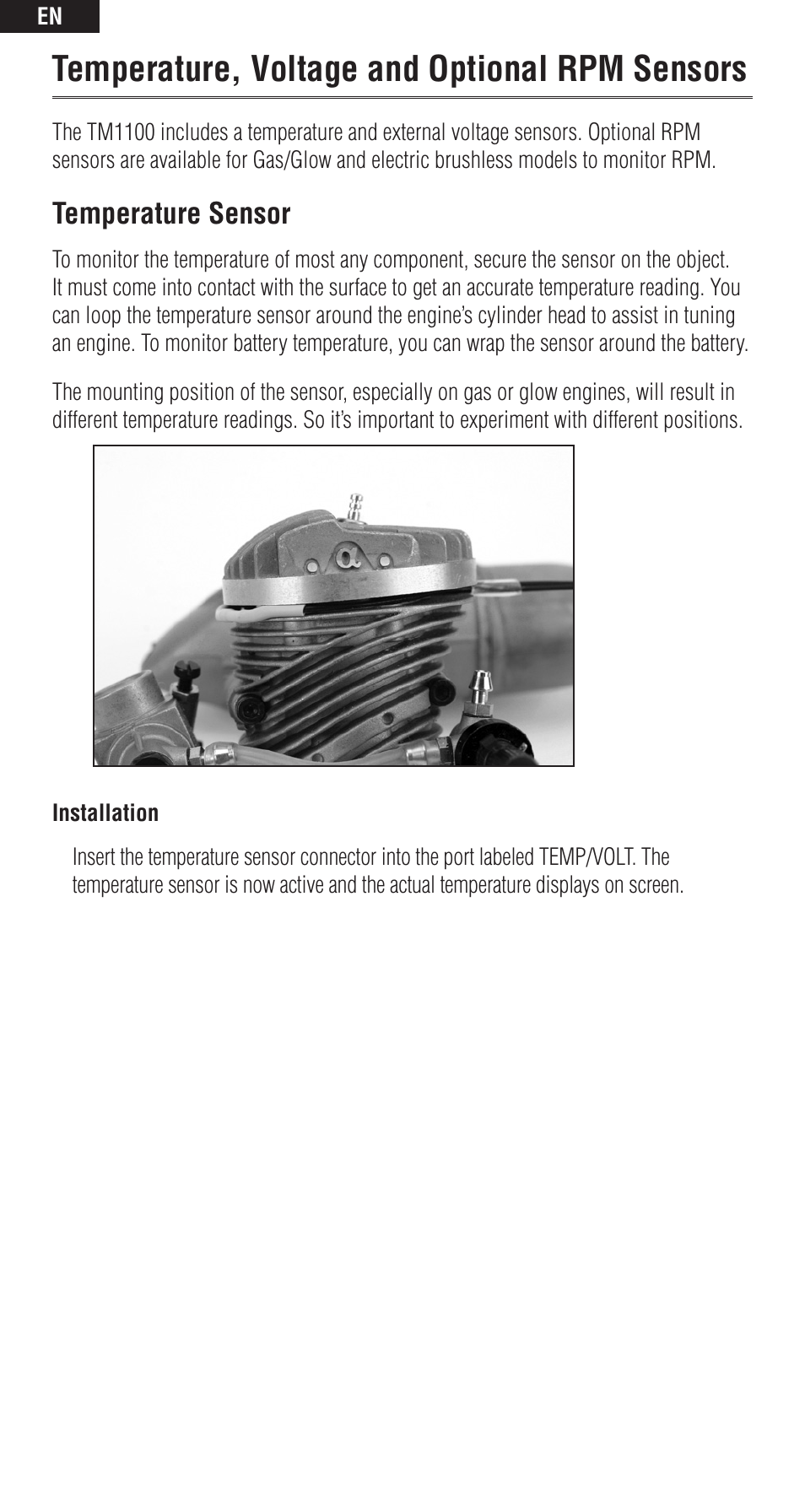 Temperature, voltage and optional rpm sensors, Temperature sensor | Spektrum SPM9549 User Manual | Page 6 / 13