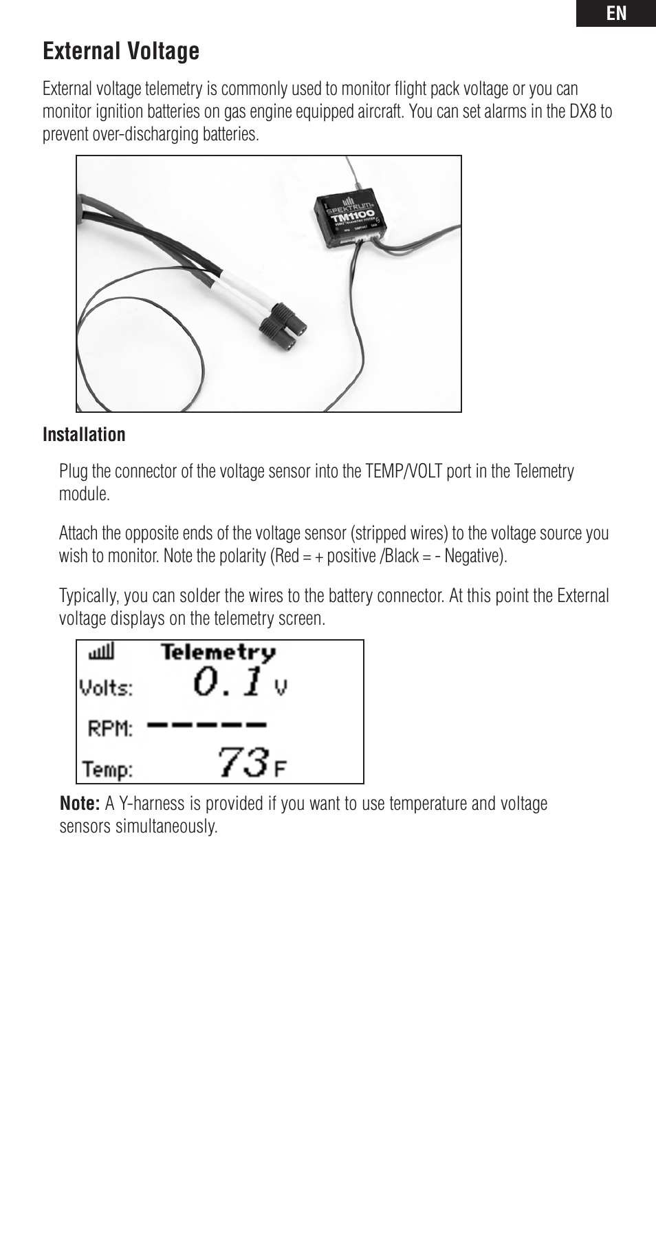 External voltage | Spektrum SPM9549 User Manual | Page 7 / 13