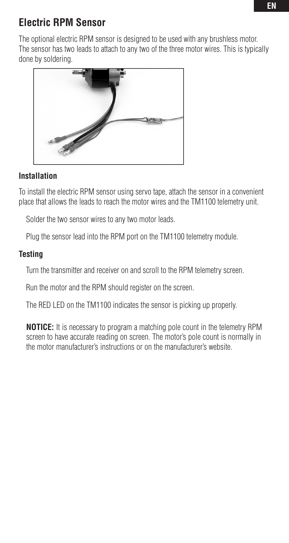 Electric rpm sensor | Spektrum SPM9549 User Manual | Page 9 / 13
