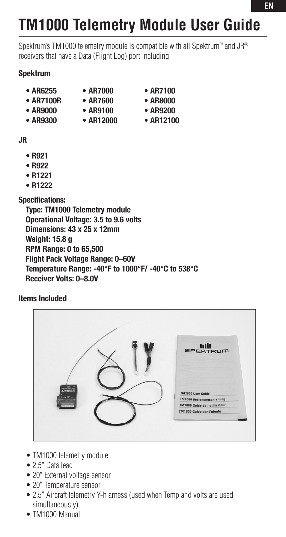 Tm1000 telemetry module user guide | Spektrum SPM9548 User Manual | Page 3 / 13