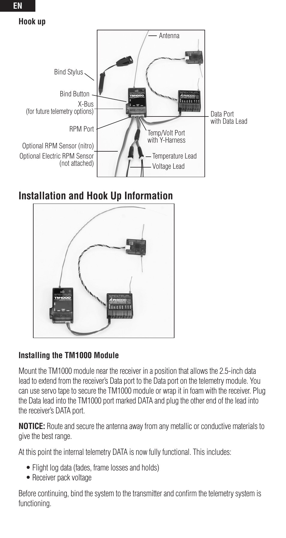 Installation and hook up information | Spektrum SPM9548 User Manual | Page 4 / 13