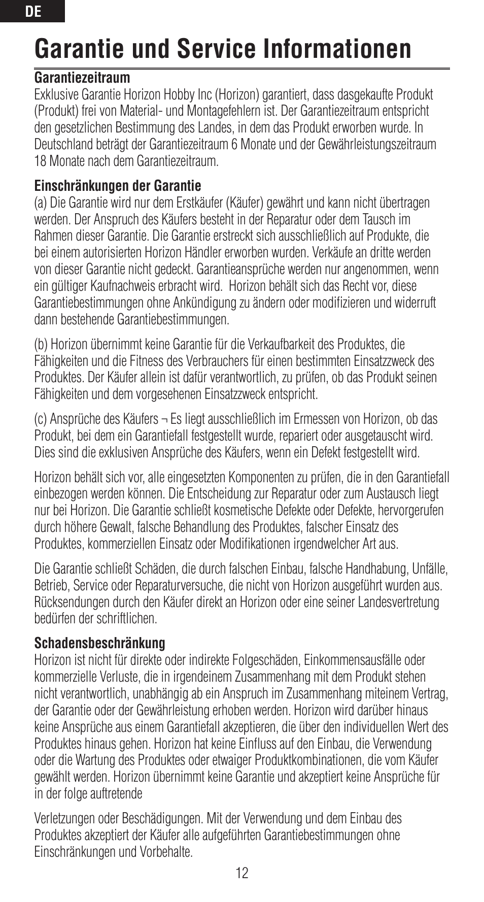 Garantie und service informationen | Spektrum SPM9540 User Manual | Page 12 / 28