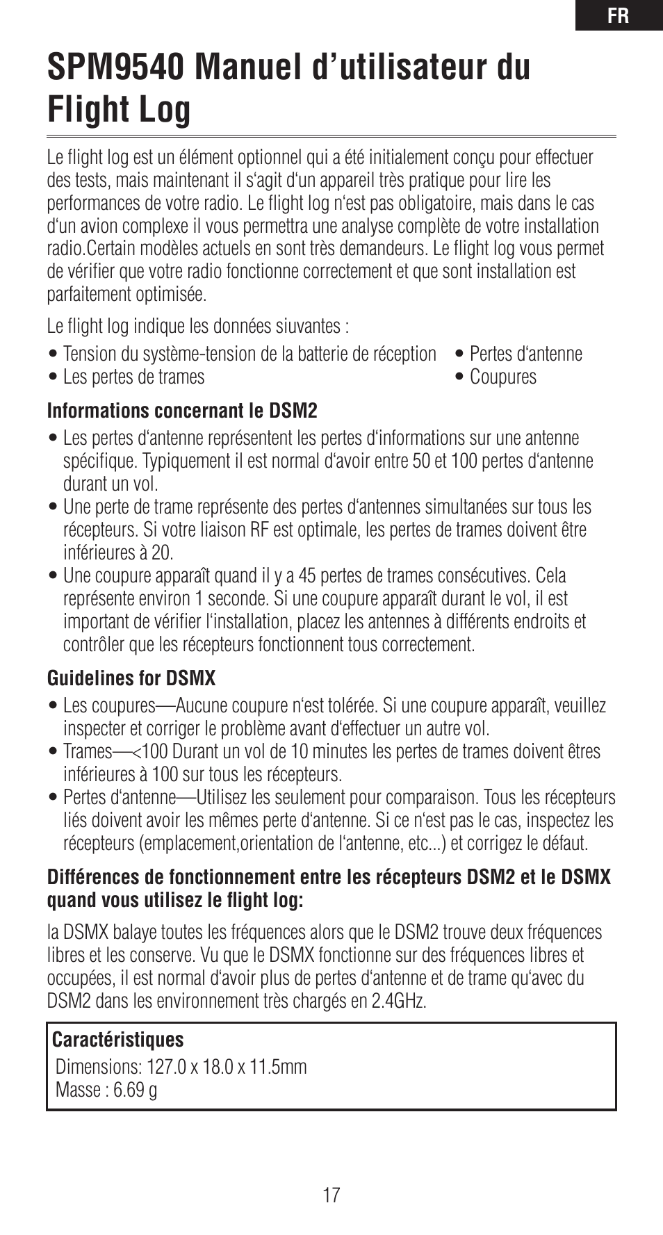 Spm9540 manuel d’utilisateur du flight log | Spektrum SPM9540 User Manual | Page 17 / 28