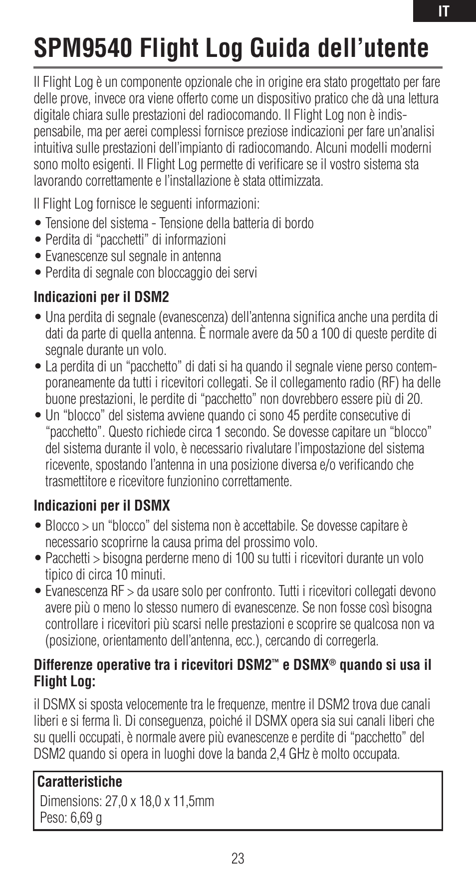 Spm9540 flight log guida dell’utente | Spektrum SPM9540 User Manual | Page 23 / 28