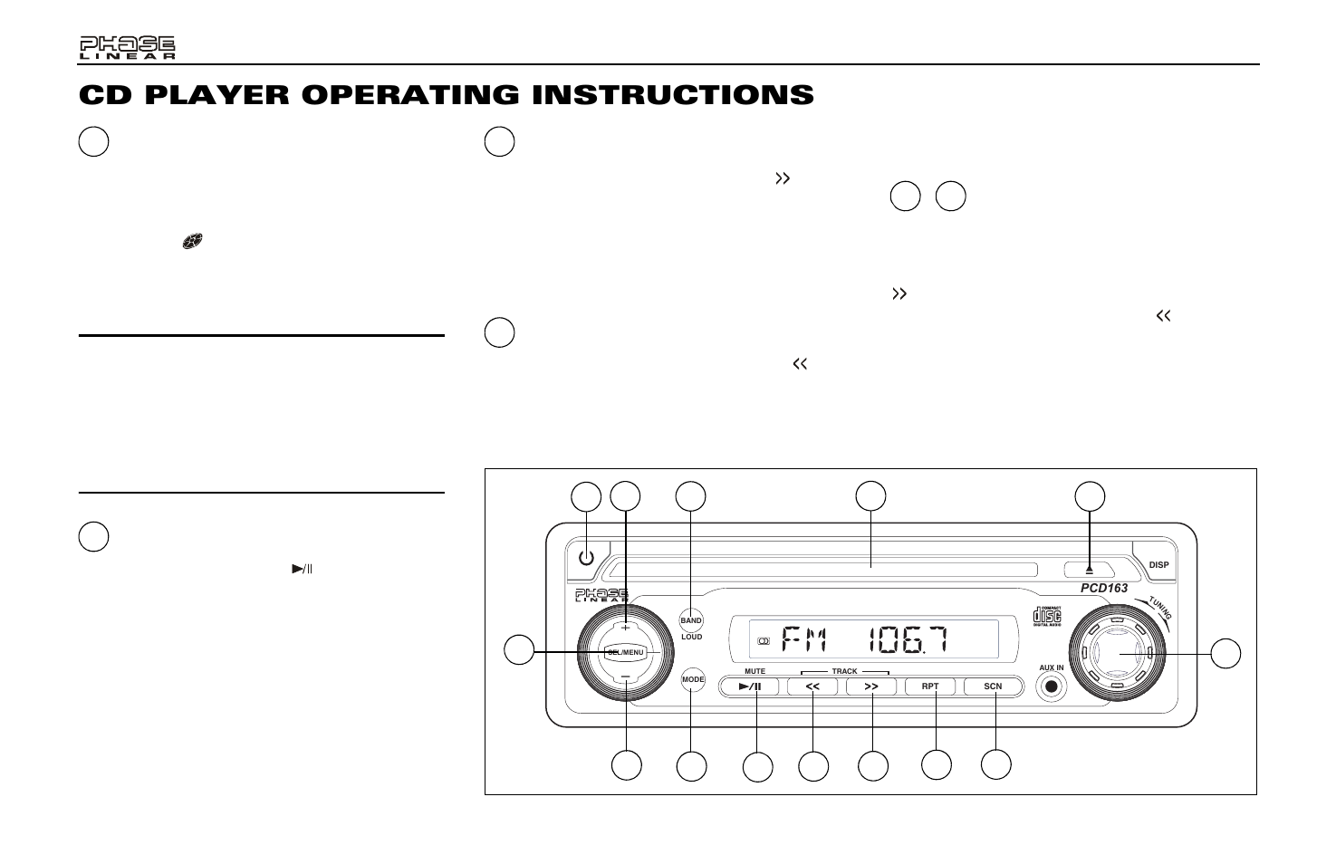 Cd player operating instructions | Audiovox PCD163 User Manual | Page 10 / 46